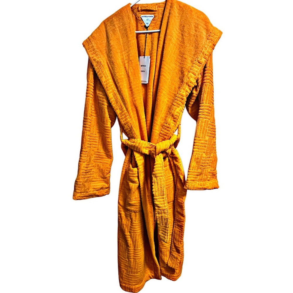 Authentic Bottega Veneta Rare NWT Orange Hooded Intrecciato Belted Bathrobe